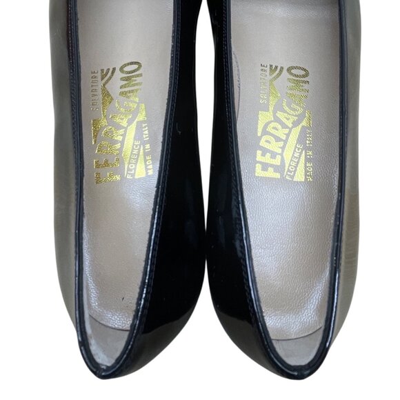 Salvatore Ferragamo Womens Black Patent Leather Silver Buckle Loafers Sz 5.5 B - Picture 5 of 9